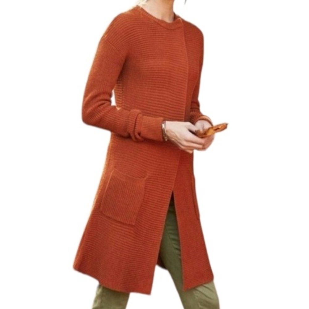 Soft Surroundings Burnt Orange Knit Wool Blend Longline Duster Cardigan XS
